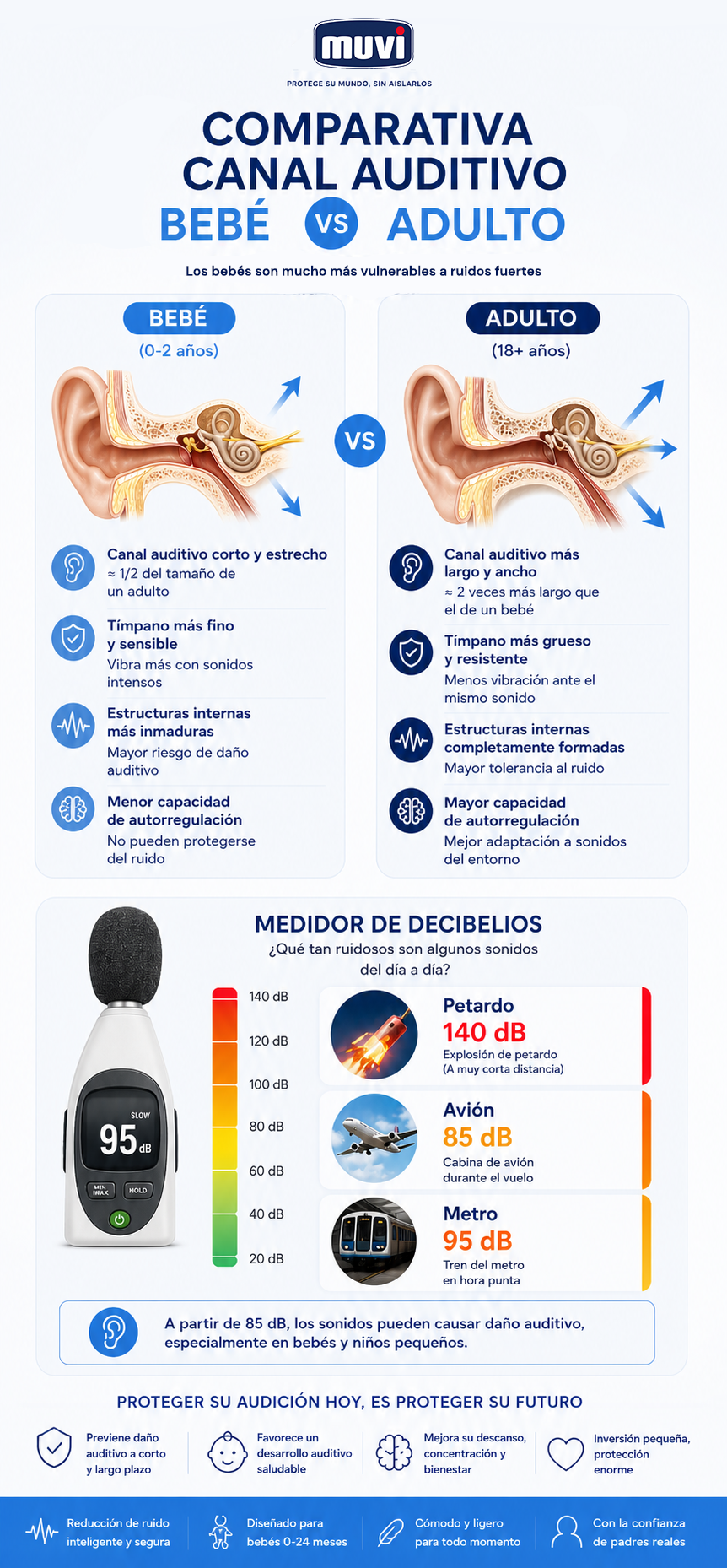 Comparativa canal auditivo bebé vs adulto